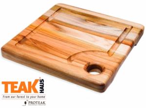 PLANCHE A DÉCOUPER EN TECK 20,5 x 20,5 x 2 CM + RIGOLE