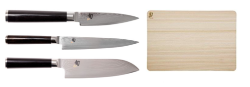 Set de 3 couteaux japonais Kai Shun Classic damas forme japonaise + Planche à découper Kai