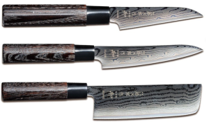 SET DE 3 COUTEAUX JAPONAIS TOJIRO SHIPPU BLACK "FORME VÉGAN"