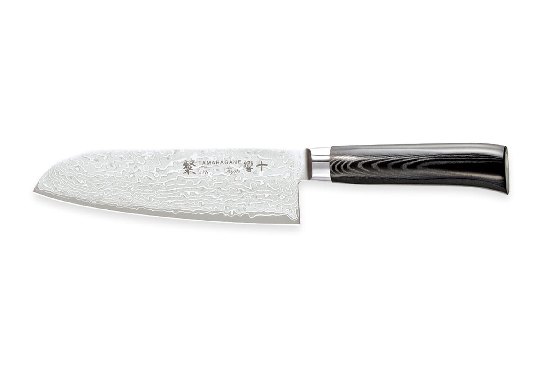 CH002 - Couteau Japonais Santoku Zenpou noir - Lame de 18cm en acier au  carbone Aogami Super