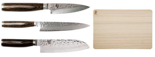 Set de 3 couteaux japonais Kai Shun Premier "Forme japonaise" et planche