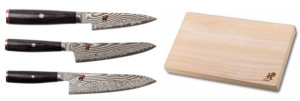 Set de 3 couteaux japonais Miyabi 5000FCD forme européenne + planche à découper Miyabi