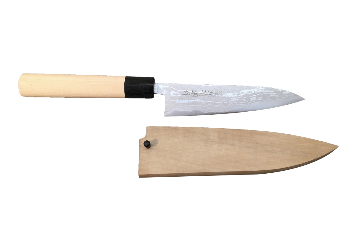 Couteau japonais artisanal Ryuzo Zayashi Petty 14,5 cm + Saya en bois