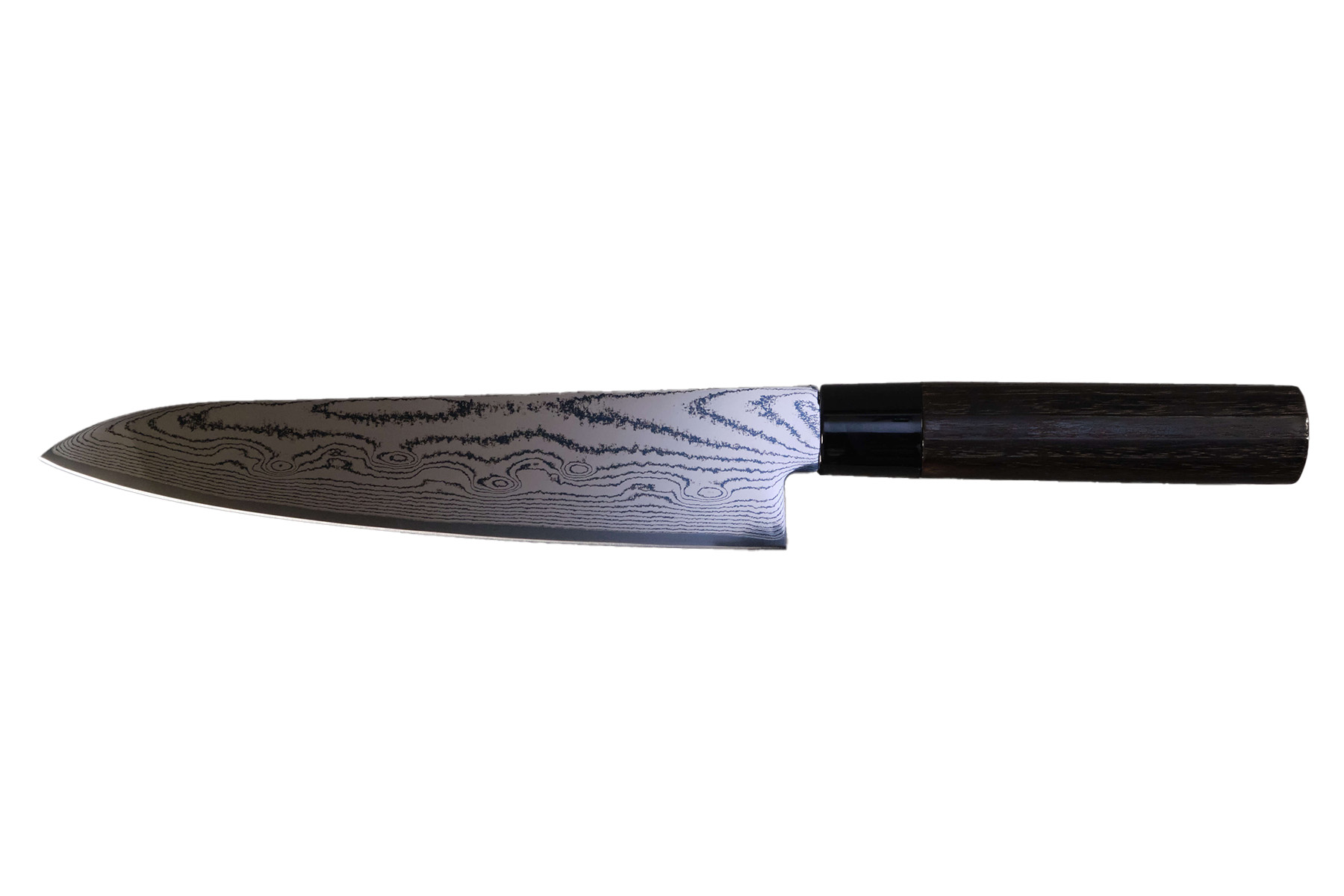 Couteau japonais artisanal Shiro Kamo brut de forge - Couteau de chef 18 cm