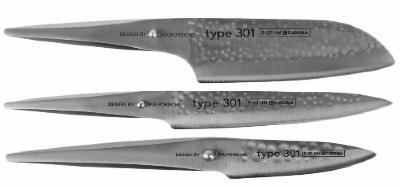 Coffret de 3 couteaux japonais Type 301 design by F.A Porsche - P5 + P2 + P9 martelé
