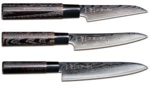 SET DE 3 COUTEAUX JAPONAIS TOJIRO SHIPPU BLACK "FORME EUROPÉENNE"