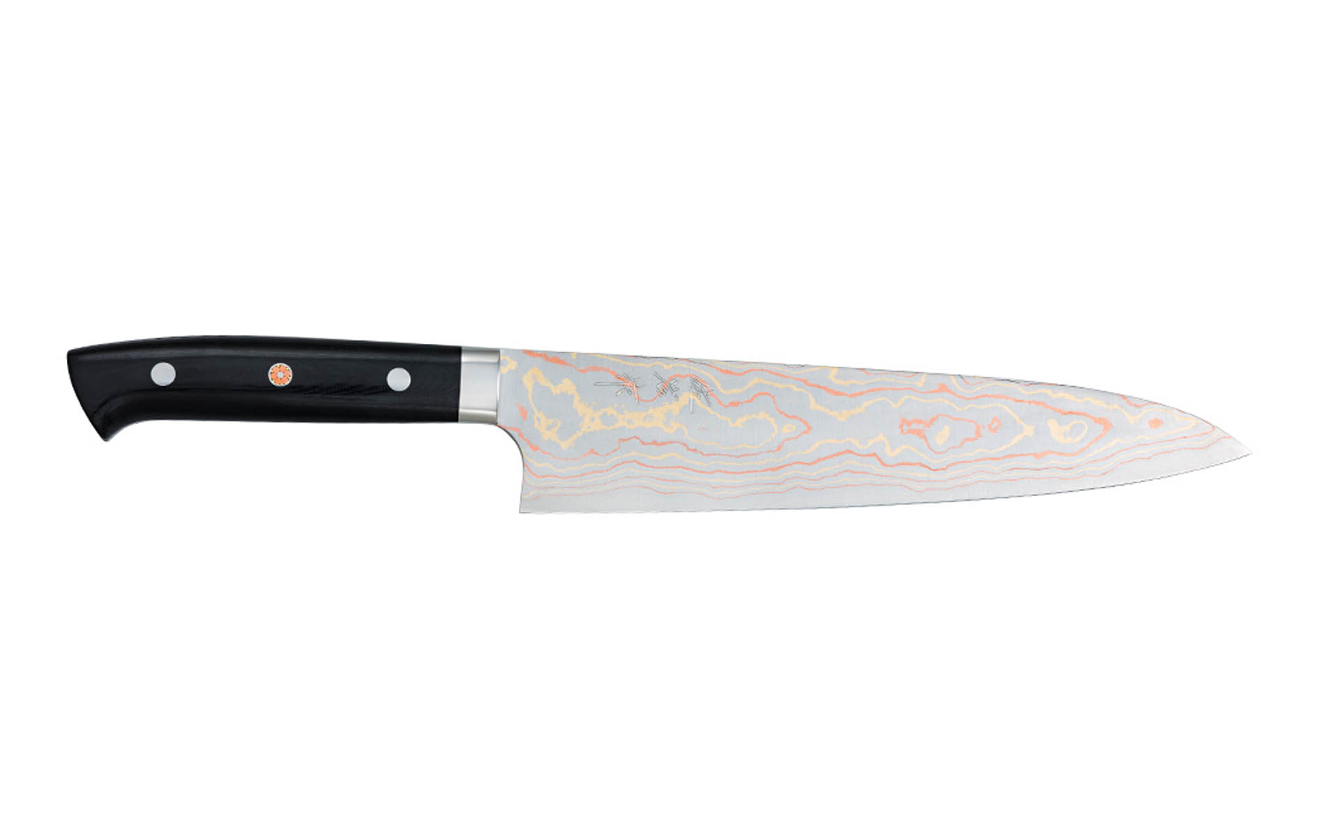 Couteau japonais artisanal Rainbow Damascus de Takeshi Saji - Couteau gyuto 24 cm