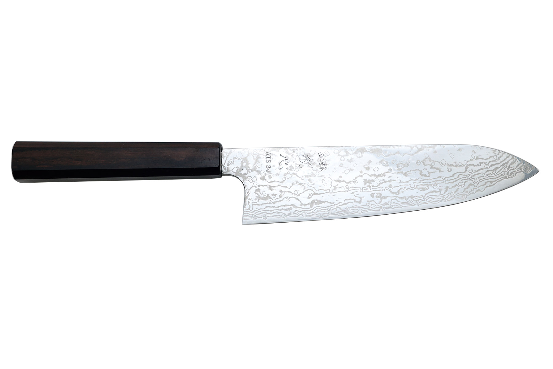Couteau japonais Hatsukokoro ATS-34 damas - Couteau santoku 18 cm