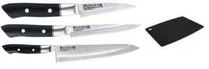 SET 3 COUTEAUX JAPONAIS KASUMI HAMMERED "FORME EUROPEENNE" ET PLANCHE