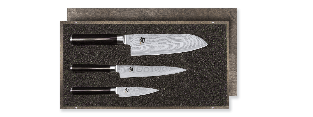 Coffret de 3 couteaux japonais Kai Shun Classic Damas (office-utilitaire-santoku)