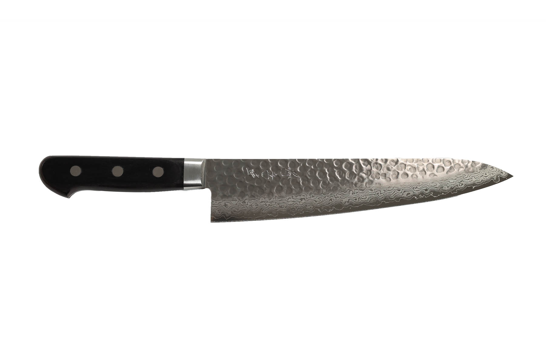 Couteau japonais artisanal Musakichi VG10 Damas - Couteau Guyto 24 cm pakka wood noir