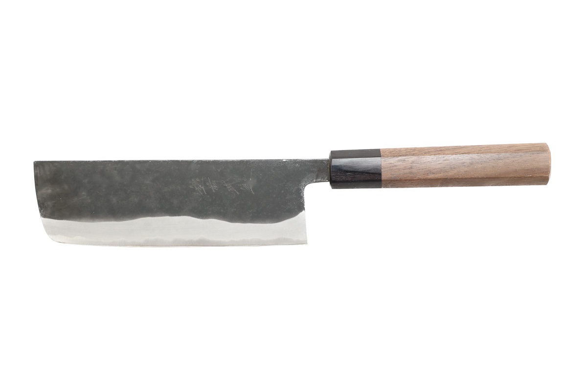 Couteau japonais artisanal Shiro Kamo brut de forge - Couteau nakiri 16 cm