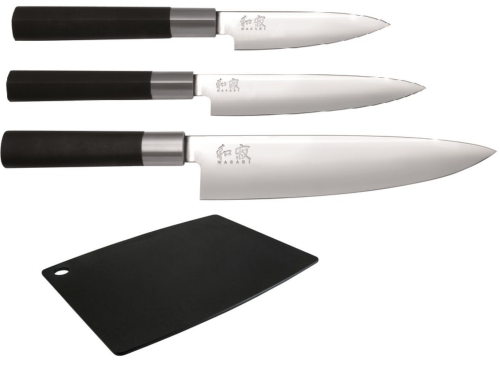 Set de 3 couteaux Kai Wasabi Black "forme européenne" et planche