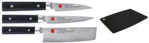 Set de 3 couteaux japonais Kasumi Master Piece "FORME VÉGAN" et planche