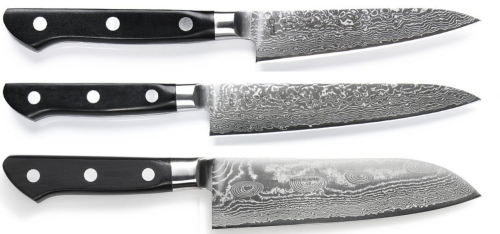 SET DE 3 COUTEAUX JAPONAIS TOJIRO DAMASCUS PRO SGPS "FORME JAPONAISE"