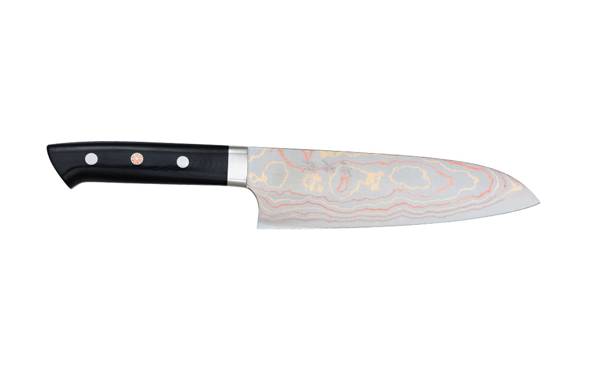 Couteau japonais artisanal Rainbow Damascus de Takeshi Saji - Couteau santoku 18 cm