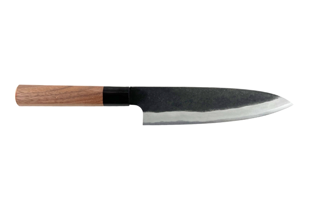 Couteau japonais artisanal Shiro Kamo brut de forge - Couteau de chef 22 cm