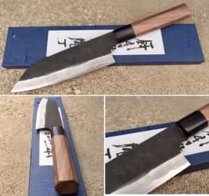 COUTEAU JAPONAIS ARTISANAL KAMO KUROUCHI BUNKA 165 MM