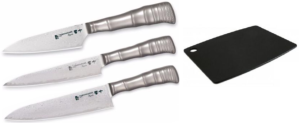 SET 3 COUTEAUX TAMAHAGANE GAMME BAMBOO 63PLY "FORME EUROPÉENNE" ET PLANCHE