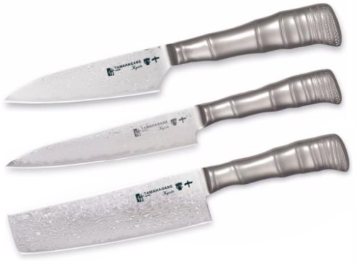 Set de 3 couteaux japonais Tamahagane Bamboo Kyoto 63 ply - Forme vegan
