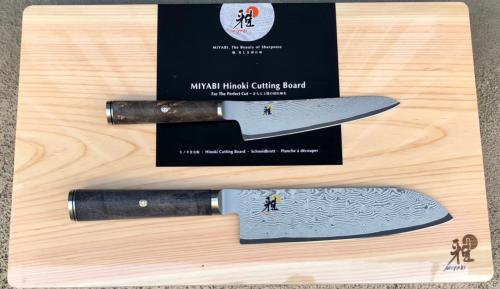 Set de 2 couteaux japonais Miyabi 50000MCD67 Utilitaire + Santoku + Planche à découper Miyabi