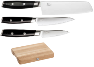 Set de 3 couteaux japonais Yaxell Mon - Forme vegan + planche à découper Yaxell