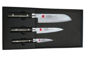 Coffret de 3 couteaux japonais Kasumi Damas (office, universel, santoku)