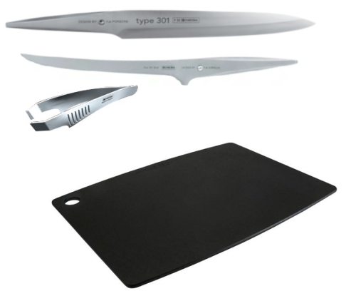 SET DE 3 PIECES JAPONAISES CHROMA TYPE 301 DESIGN BY F.A. PORSCHE "POISSON" DROITIERS + PLANCHE
