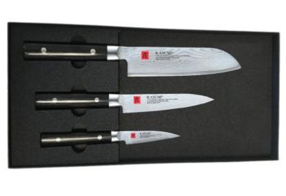 Coffret de 3 couteaux japonais Kasumi Damas (office, universel, santoku)