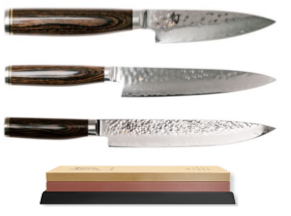 Set de 3 couteaux japonais Kai Shun Premier "Spécial poisson" et pierre