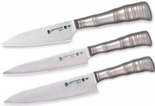 Set de 3 couteaux japonais Tamahagane Bamboo Kyoto 63 ply - Forme européenne
