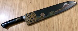 COUTEAU ARTISANAL "CHEF 27 CM RAINBOW DAMASCUS" AVEC LAQUE JAPONAISE