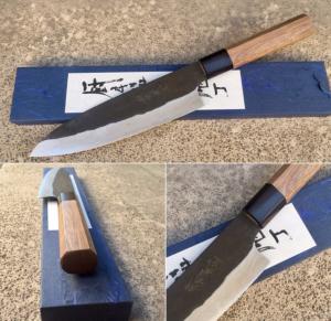 Couteau japonais artisanal Kamo finition "brut de forge" Gyuto 180 mm