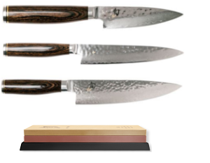Set de 3 couteaux japonais Kai Shun Premier "Forme européenne" et pierre
