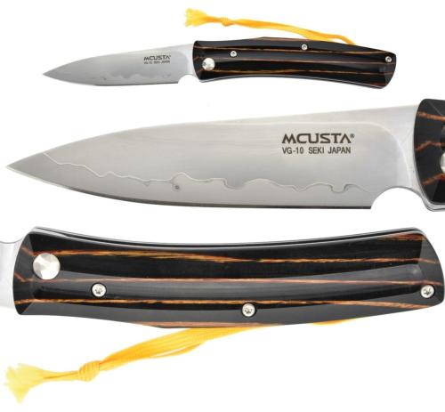 Couteau japonais pliant Mcusta - manche 11 cm stamina noir et rainures jaunes