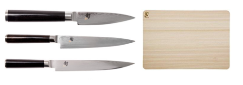 Set de 3 couteaux japonais Kai Shun Classic damas spécial poisson + planche à découper Kai