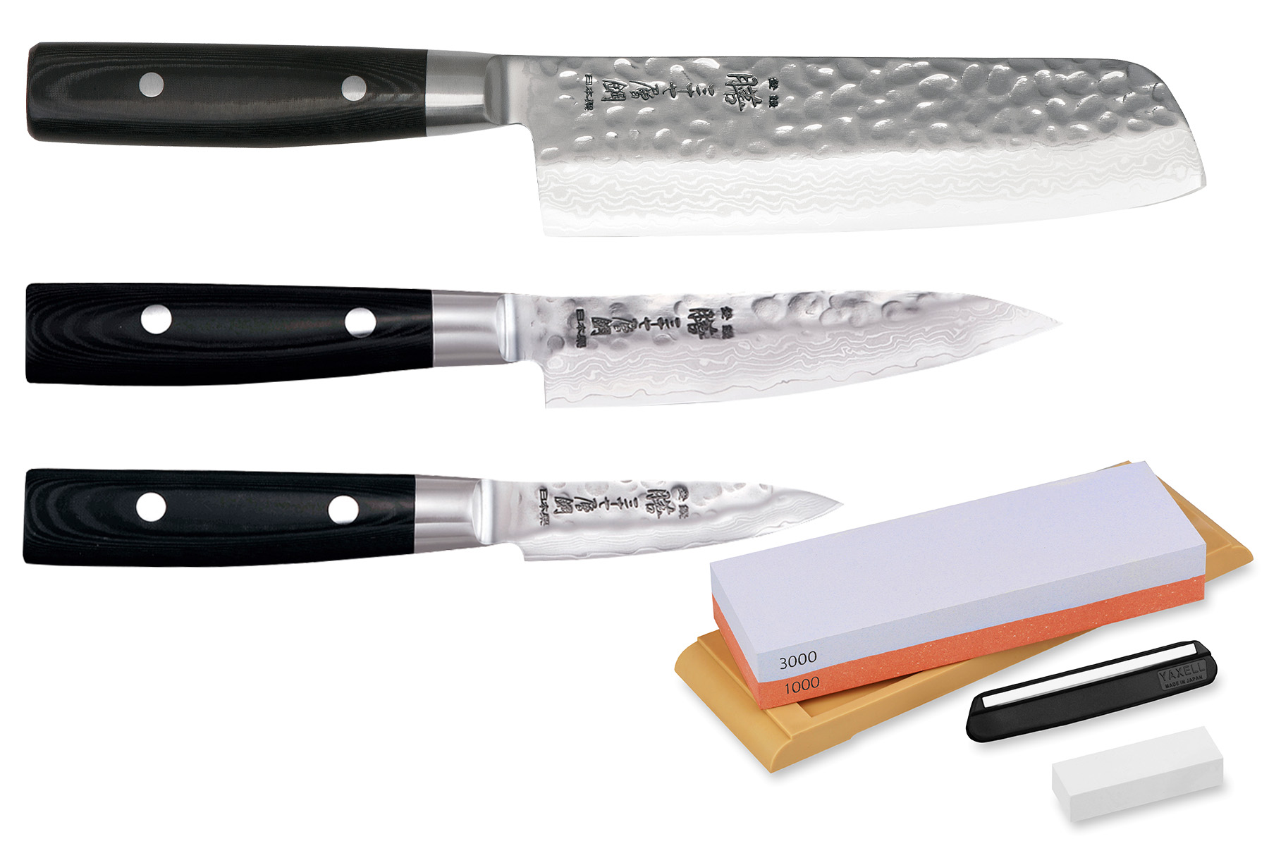 Set de 3 couteaux japonais Yaxell Zen - Forme vegan + pierre à aiguiser Yaxell