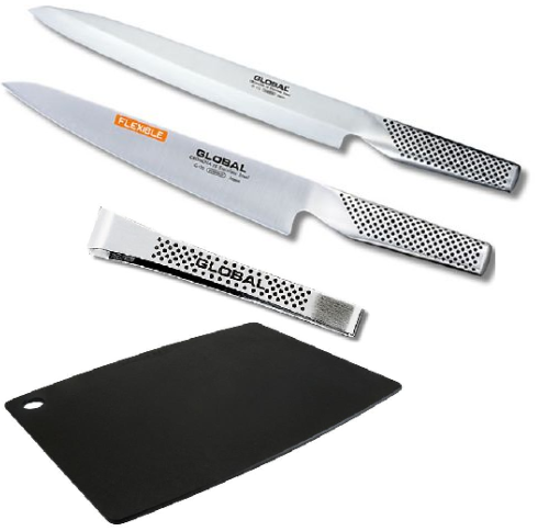 SET DE 3 PIECES JAPONAISES GLOBAL SERIES "POISSON" POUR GAUCHER ET PLANCHE