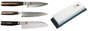 SET DE 3 COUTEAUX JAPONAIS KAI SHUN PREMIER "FORME JAPONAISE" ET PIERRE