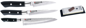SET 3 COUTEAUX JAPONAIS KASUMI HAMMERED "FORME EUROPÉENNE" ET PIERRE