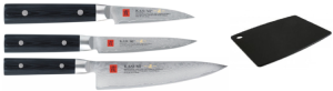 Set de 3 couteaux japonais Kasumi Masterpiece "FORME EUROPÉENNE" et planche